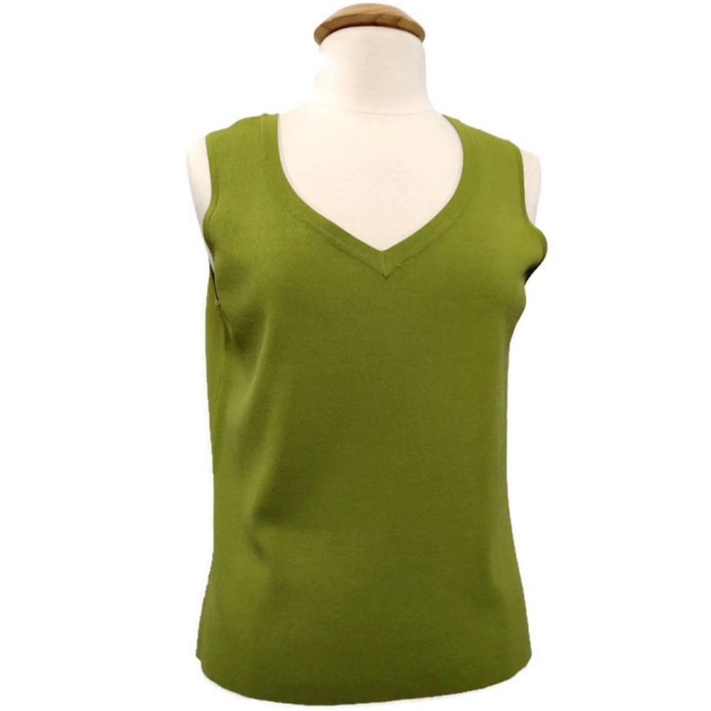 Talbots Sleeveless V-neck Sweater Popover Knit Shell Rayon Green Large